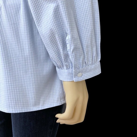 LIKE NEW Blue & White Checked Plus Sz 20 Casual or Dress Wraparound Shirt - Picture 5 of 5